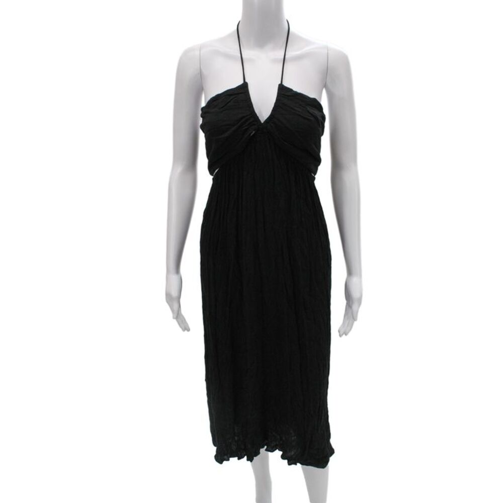 Playa Lucila Womens Maxi Sundress Black Sleeveless Tie Waist Size S
